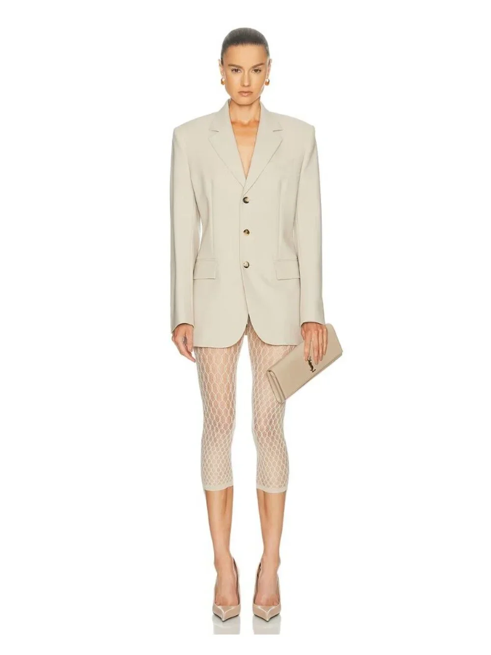 SWEDISH STOCKINGS Laura Net Capri Tights in Oyster Grey